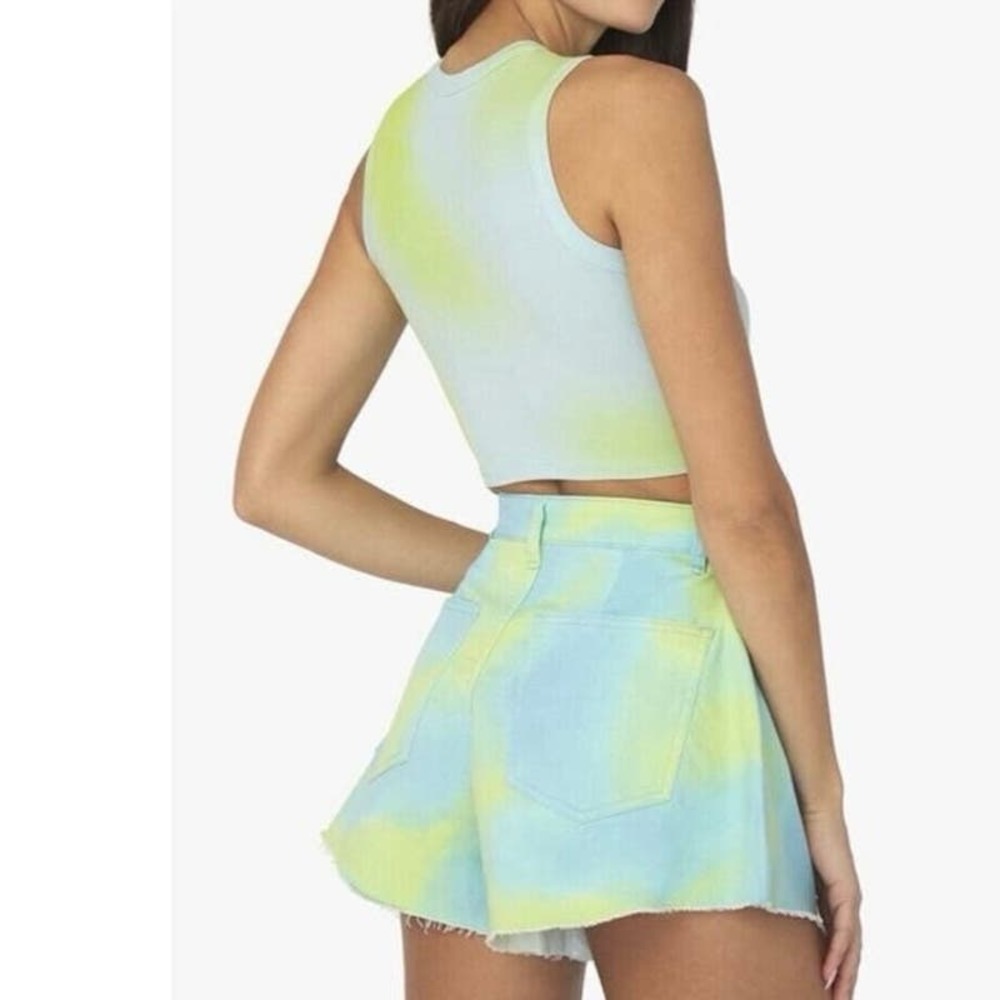 NWT WeWoreWhat REVOLVE Tie Dye Denim Flare Bell Short - 25